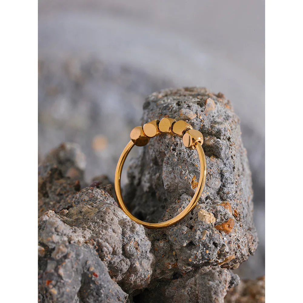Stainless Steel Square Beads Ring