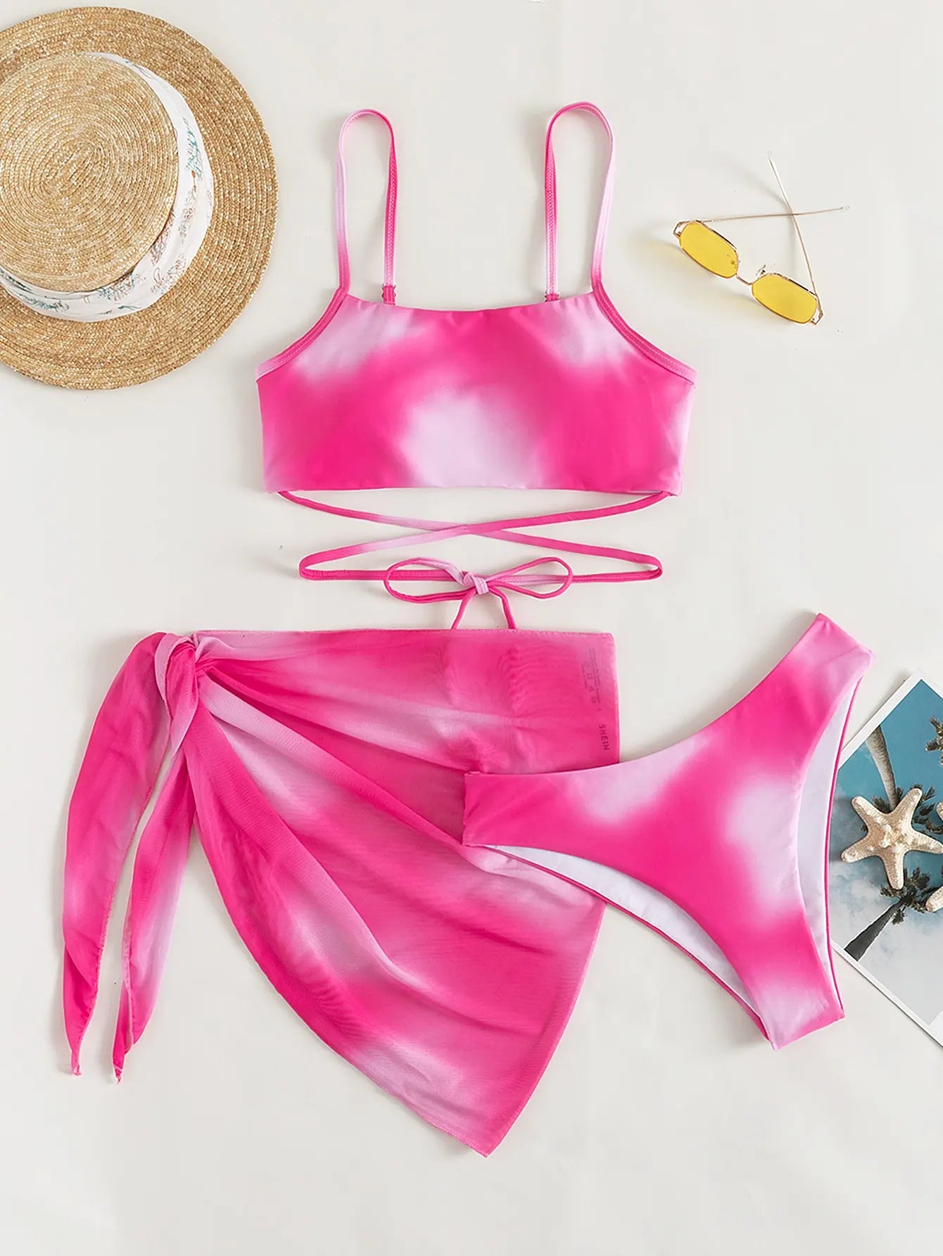 3 Pieces Lace Up Bikini Swimsuit