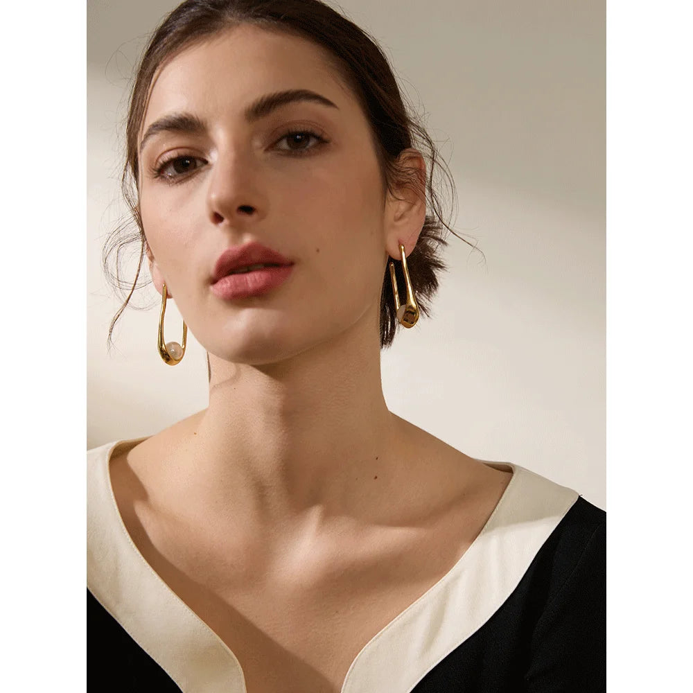 Stainless Steel Round Imitation Pearls Earrings