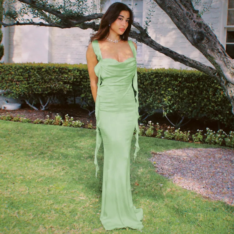 Spaghetti Strap Fairy Core Ribbon Backless Dress