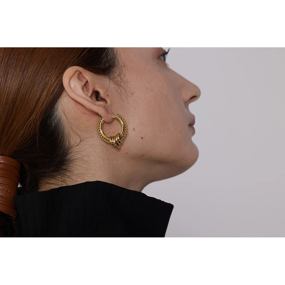 Stainless Steel Gold PVD Plated Twisted Huggie Earrings