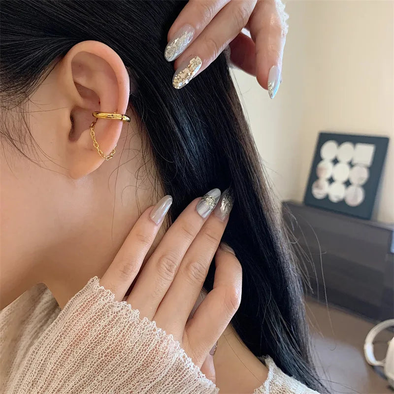 Stainless Steel Ear Clip Long Tassel Chain Earrings