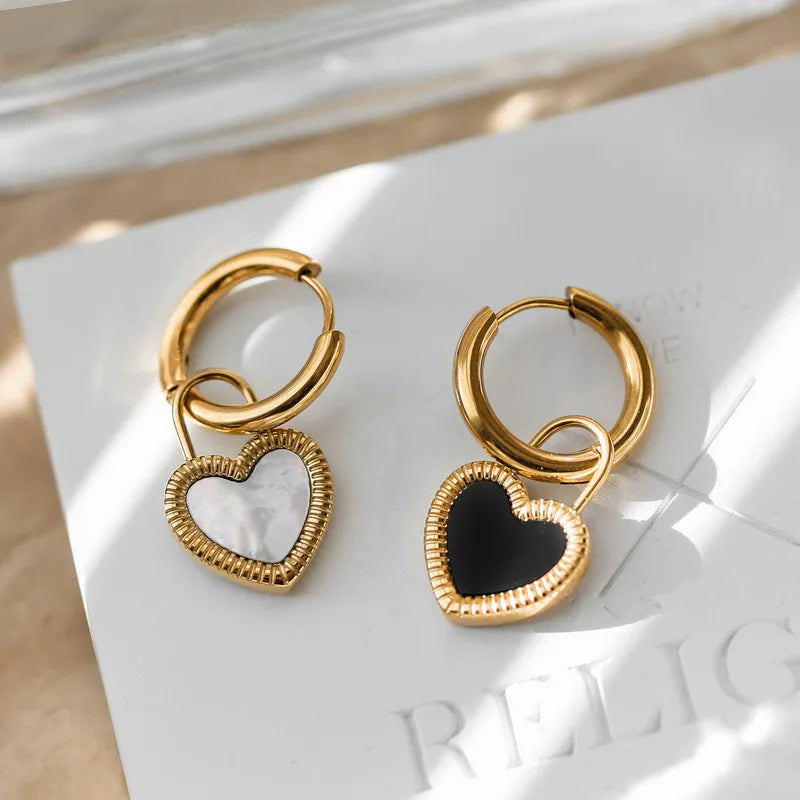 Stainless Steel Retro Double-sided Heart Earrings
