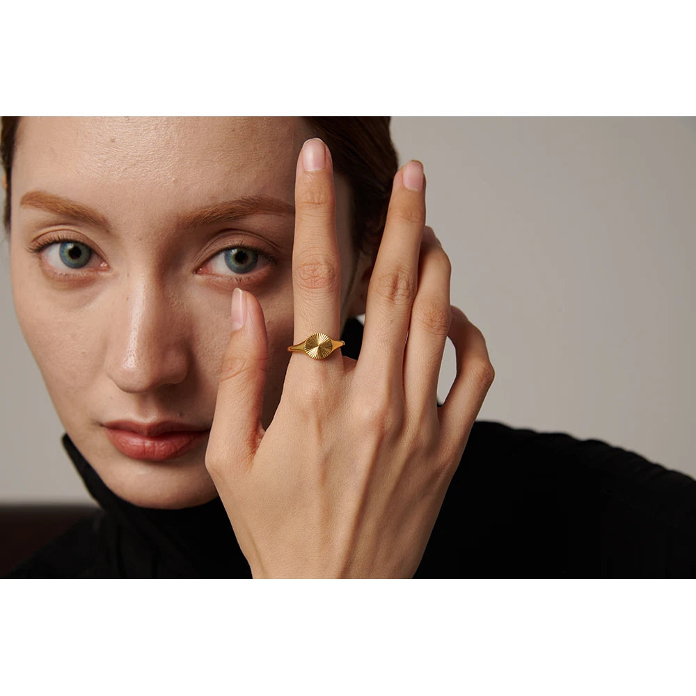 Stainless Steel Golden Geometric Ring