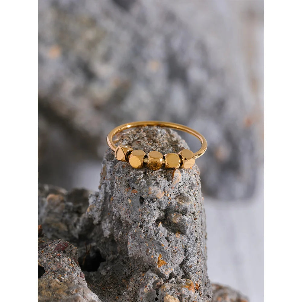Stainless Steel Square Beads Ring
