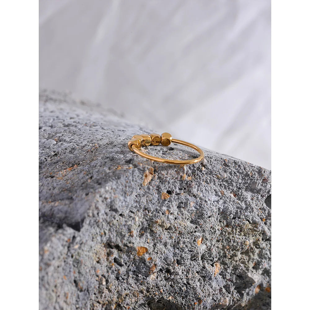 Stainless Steel Square Beads Ring