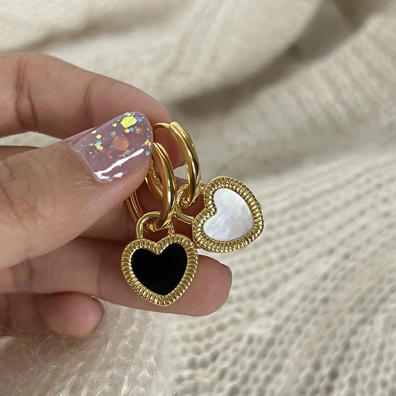 Stainless Steel Retro Double-sided Heart Earrings