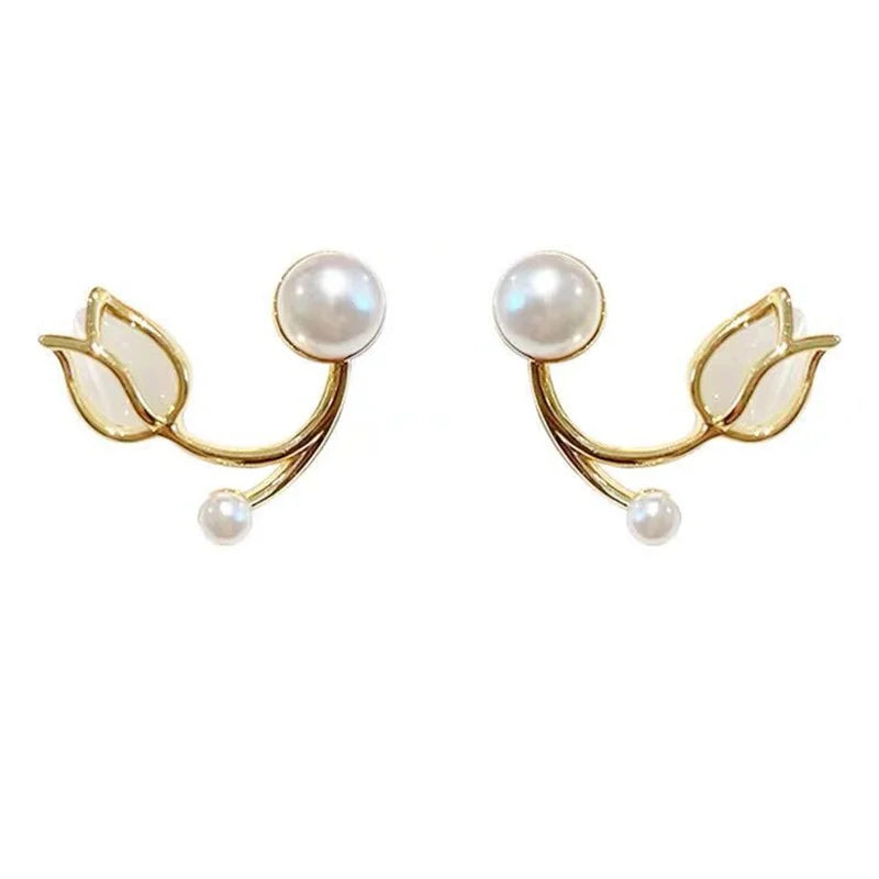 Tulip Flower Pearl Stud Earrings (Multiple Styles)