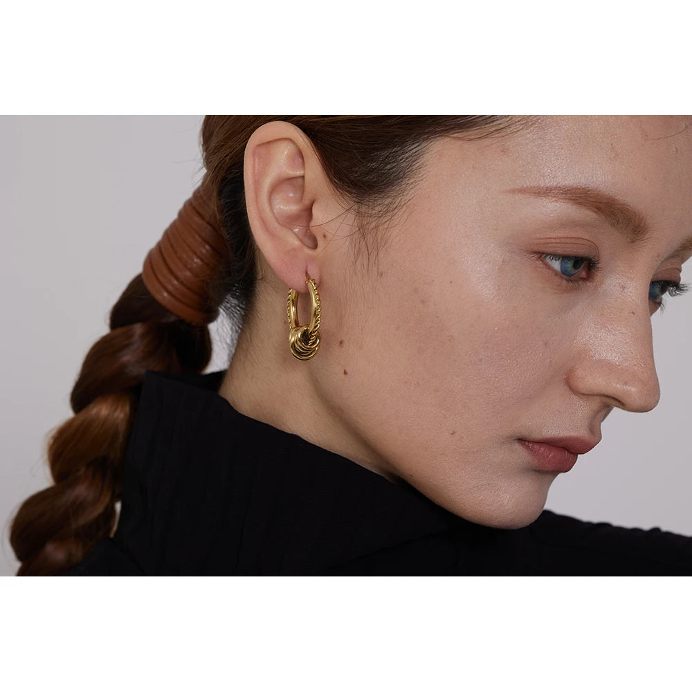 Stainless Steel Gold PVD Plated Twisted Huggie Earrings