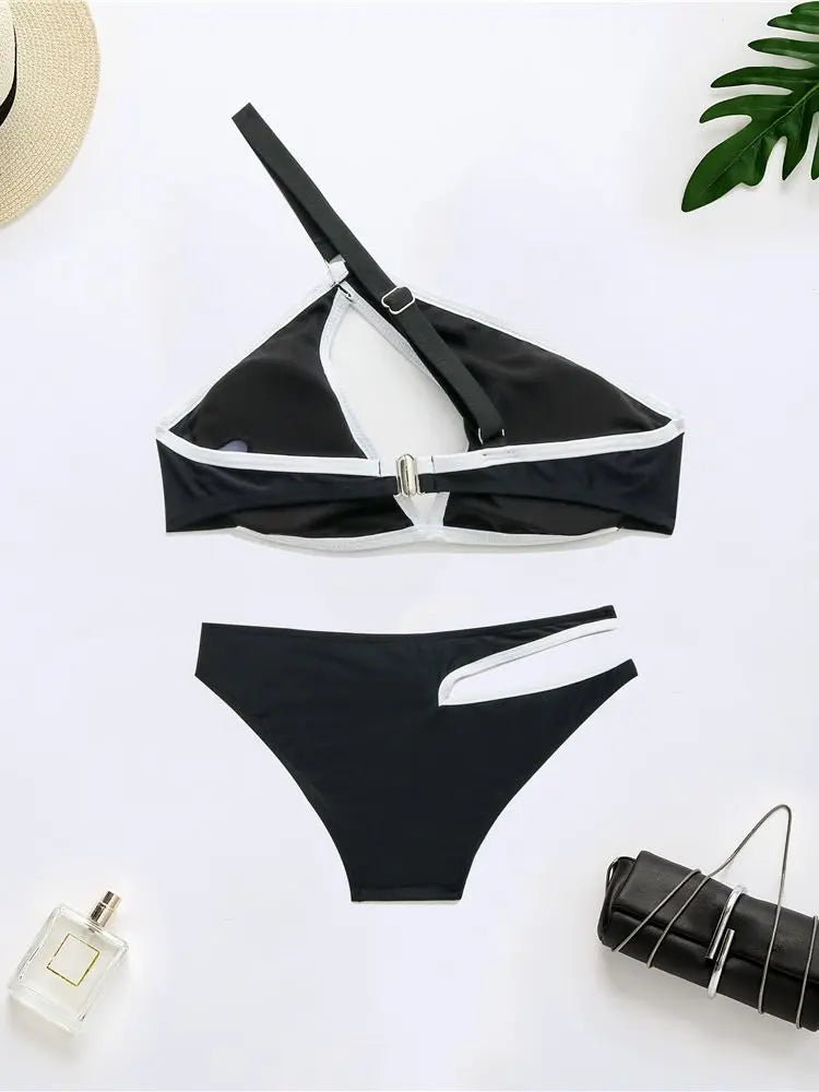 Black Bikini Swimsuit Hollow Out Push Up Set