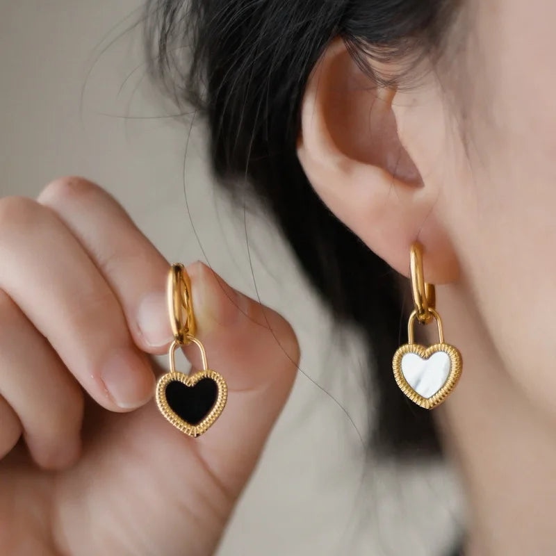 Stainless Steel Retro Double-sided Heart Earrings