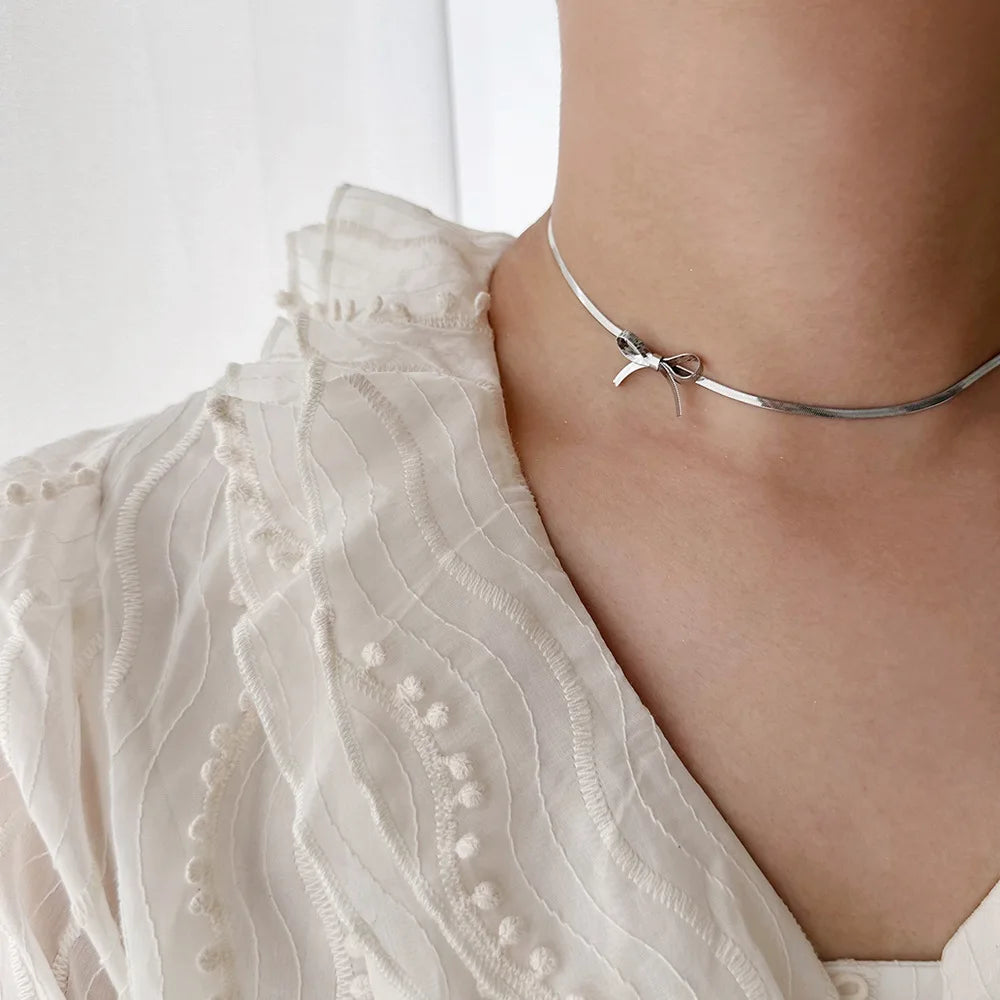 316L Stainless Steel Bow Collarbone Chain Necklace