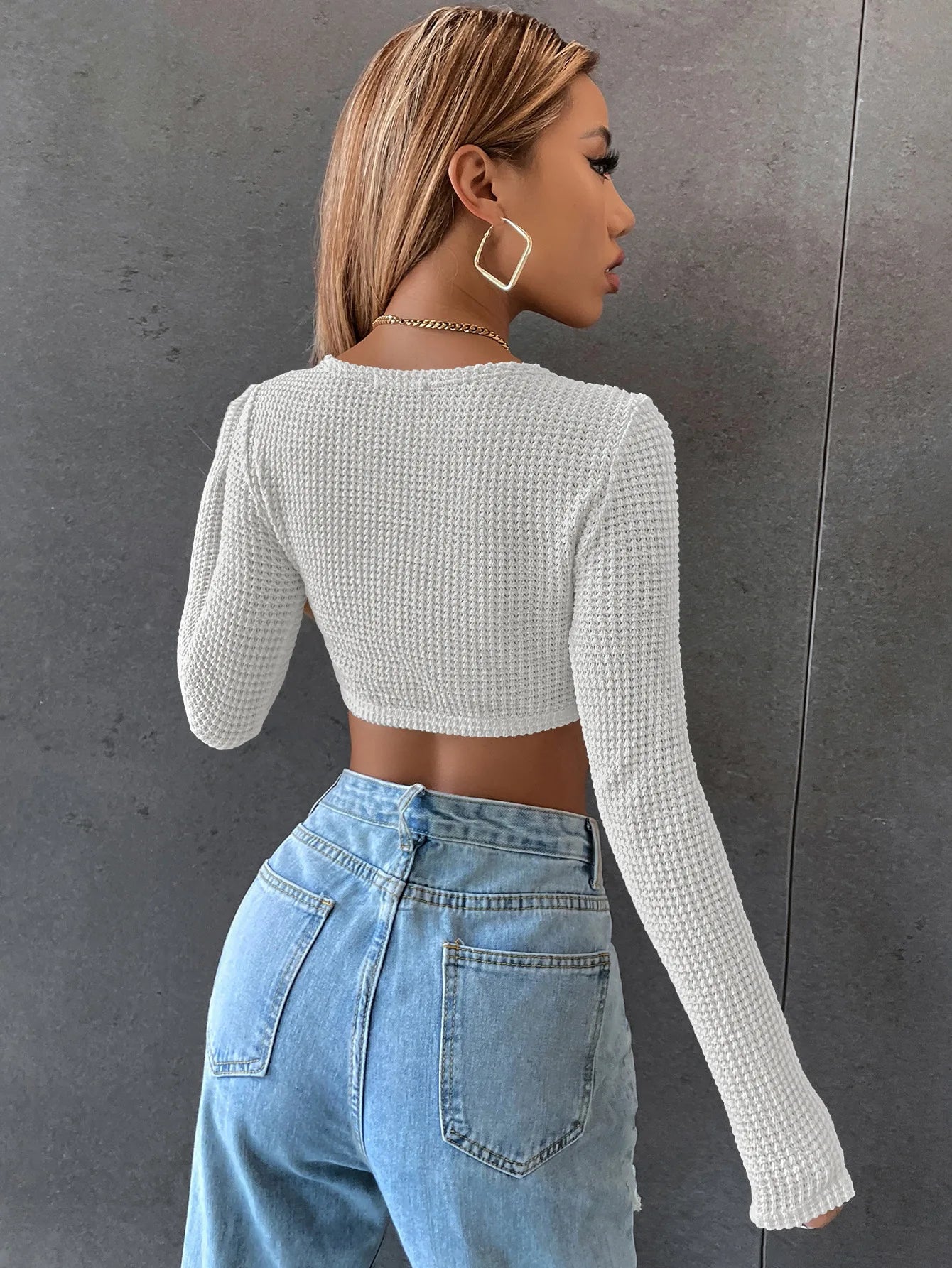 Sexy Long Sleeve Knit Crop Top