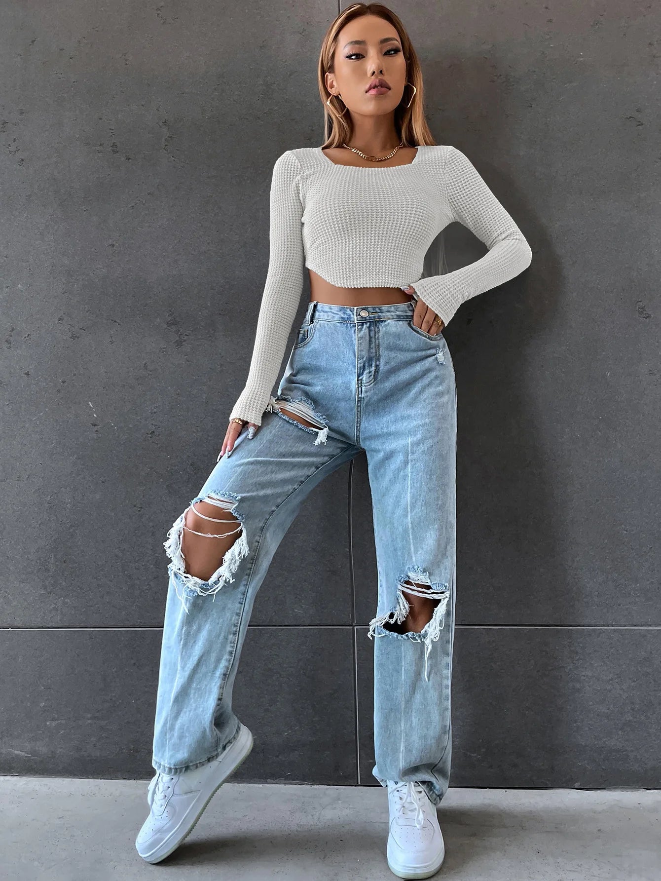 Sexy Long Sleeve Knit Crop Top