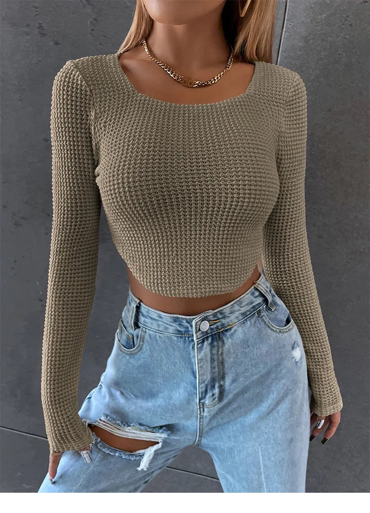 Sexy Long Sleeve Knit Crop Top