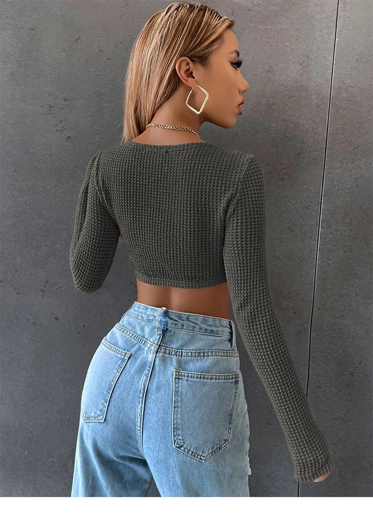 Sexy Long Sleeve Knit Crop Top