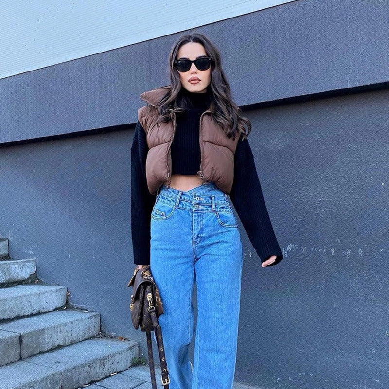 Short Zip Puffer Vest Sleeveless