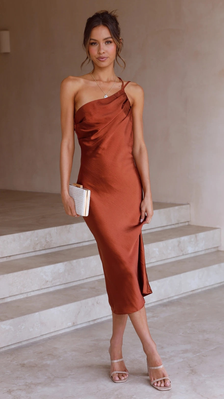 Back Lace Up Satin Midi Dress