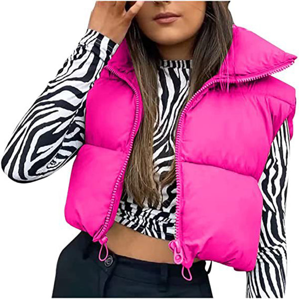 Short Zip Puffer Vest Sleeveless
