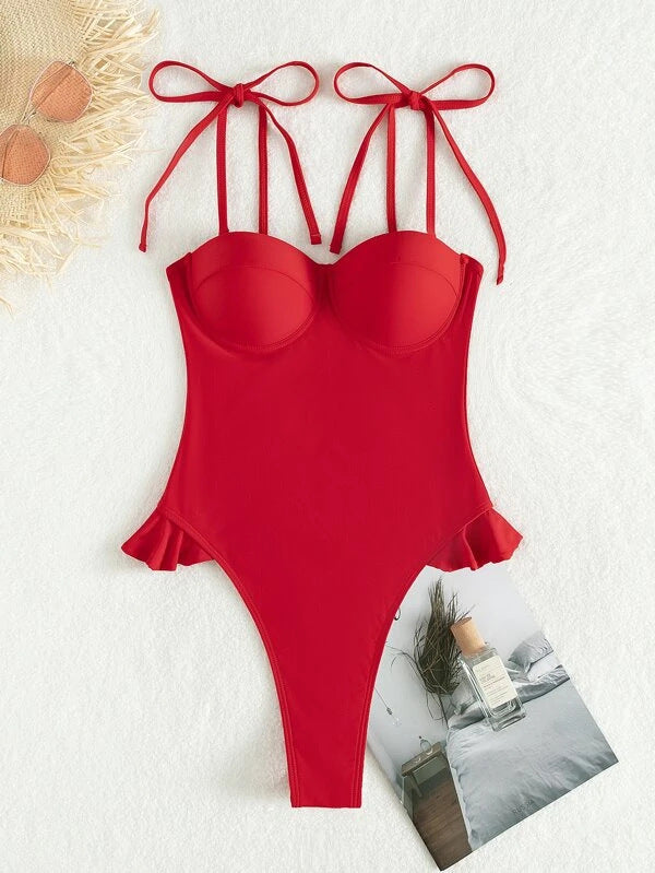 Bright Red Push Up One Piece Swimsuit