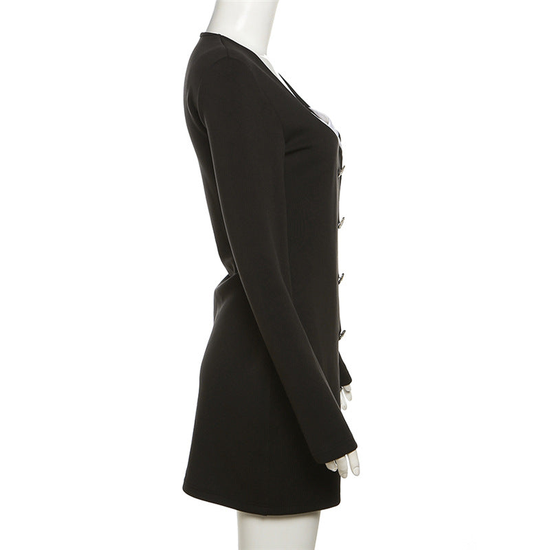 Autumn Fashion Long Sleeve Square Neck Slim Fit Dress