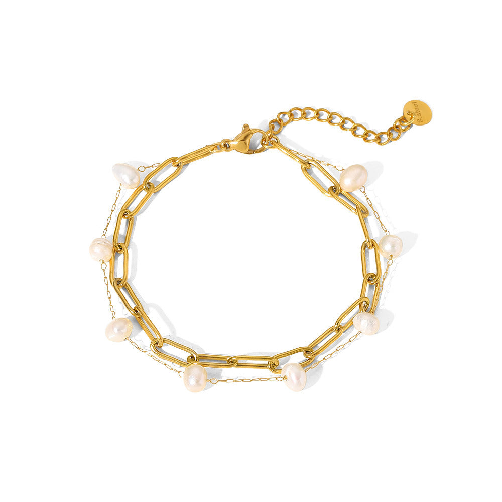Stainless Steel French Elegant Bracelet Freshwater Pearl Bracelet