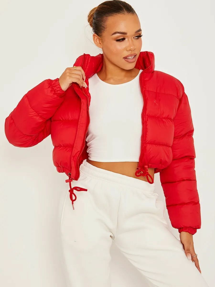 Short Puffer Jacket with Drawstrings