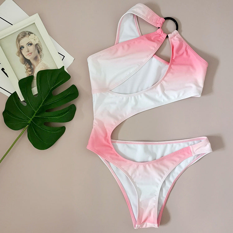 Pink Gradient Cutout Swimsuit