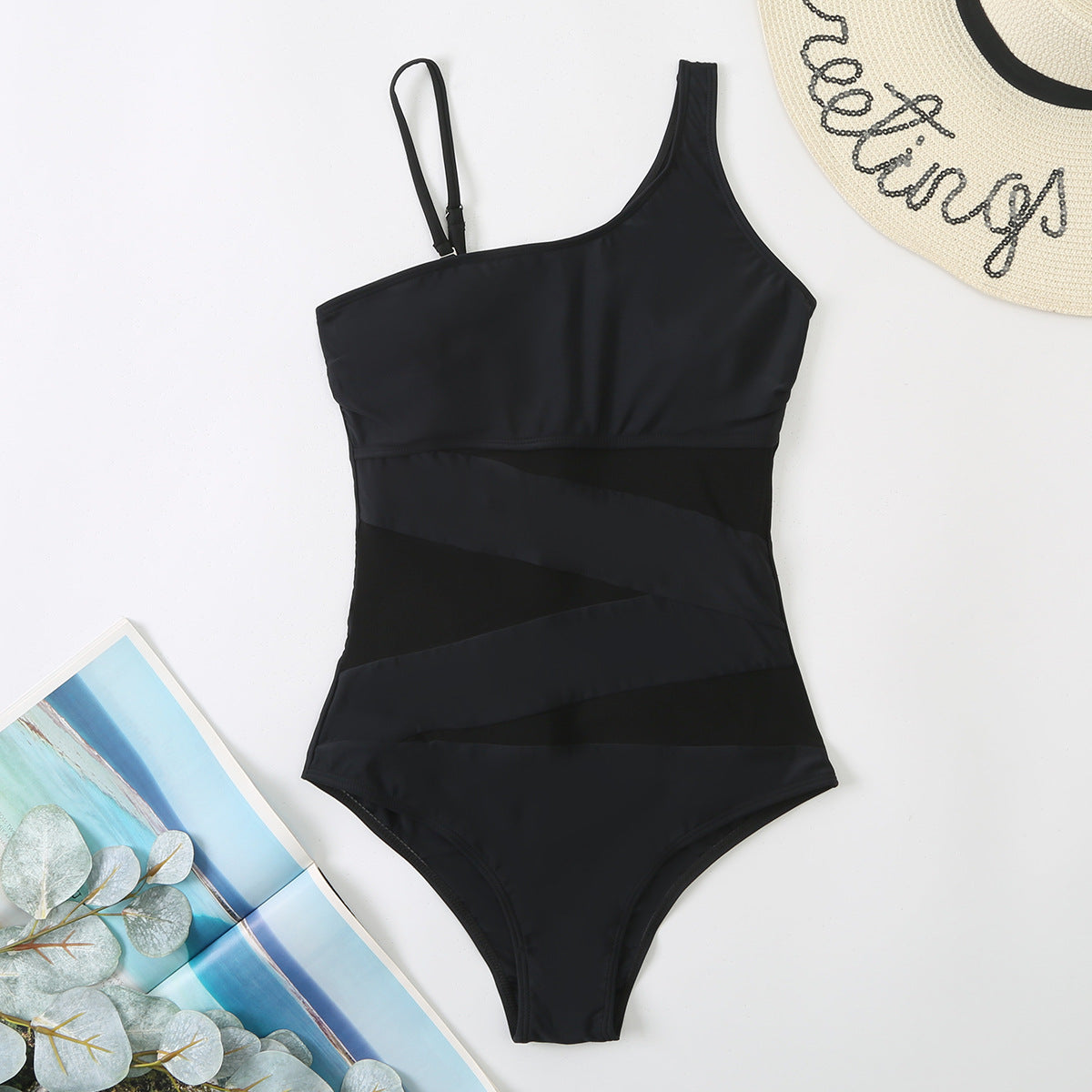 Slanted Shoulder Sling One Piece Bikini