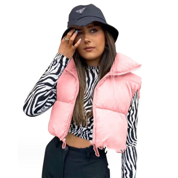 Short Zip Puffer Vest Sleeveless