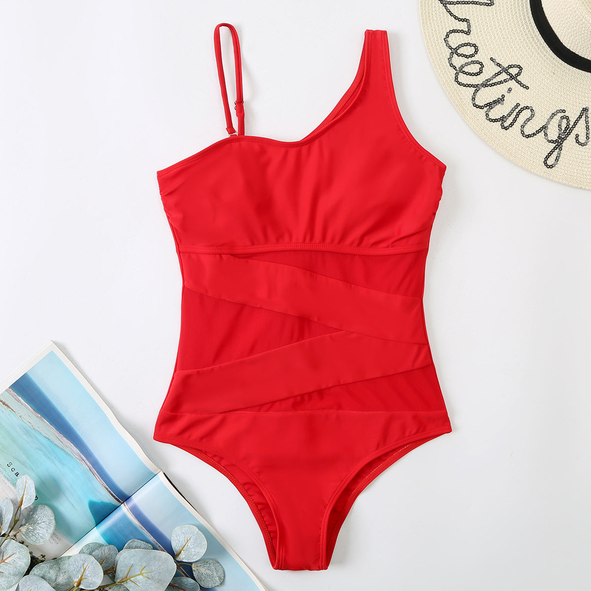 Slanted Shoulder Sling One Piece Bikini