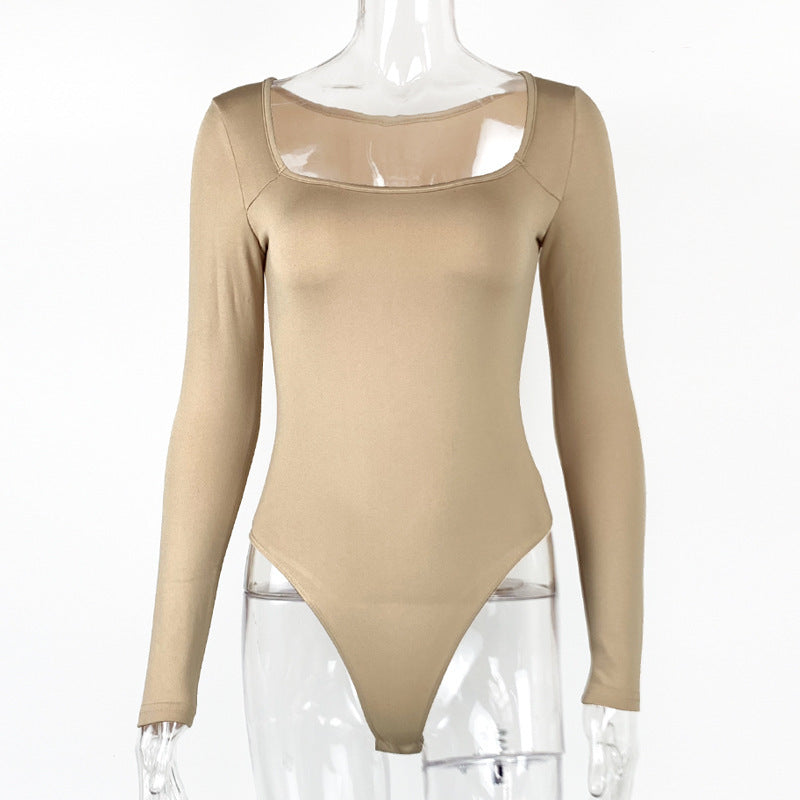 Slim Square Collar Long Sleeve Jumpsuit