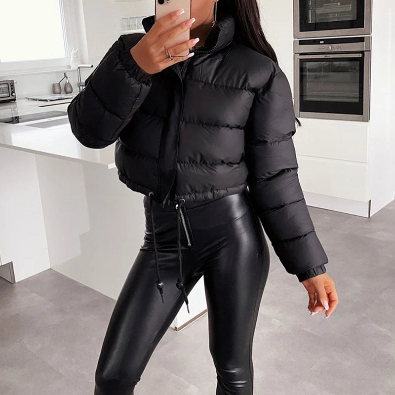 Short Puffer Jacket with Drawstrings