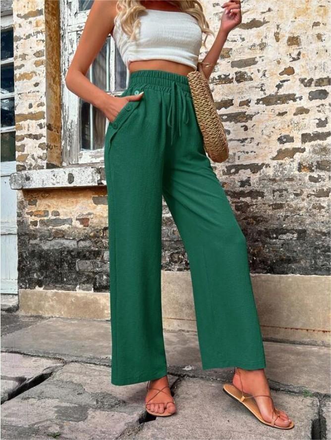 Casual Pants With Pockets Elastic Drawstring High Waist
