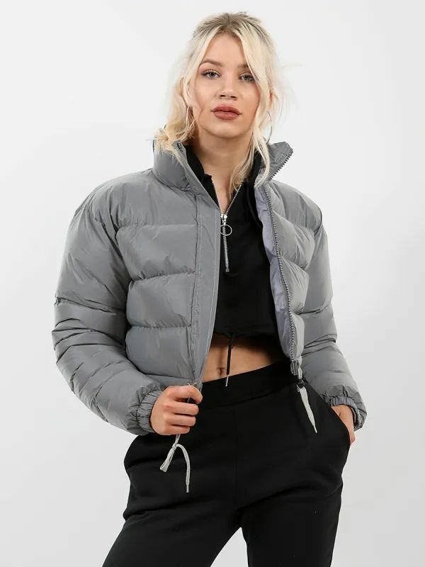 Short Puffer Jacket with Drawstrings