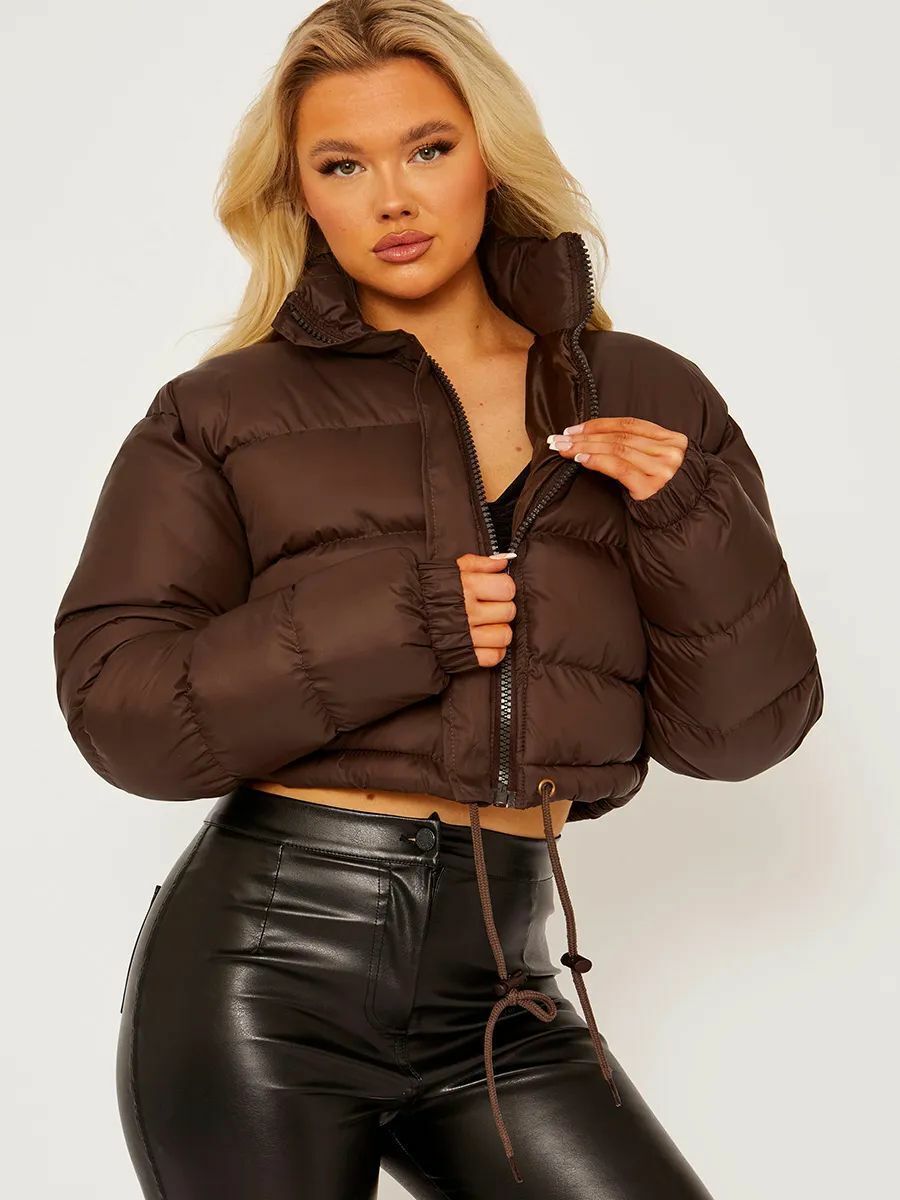 Short Puffer Jacket with Drawstrings