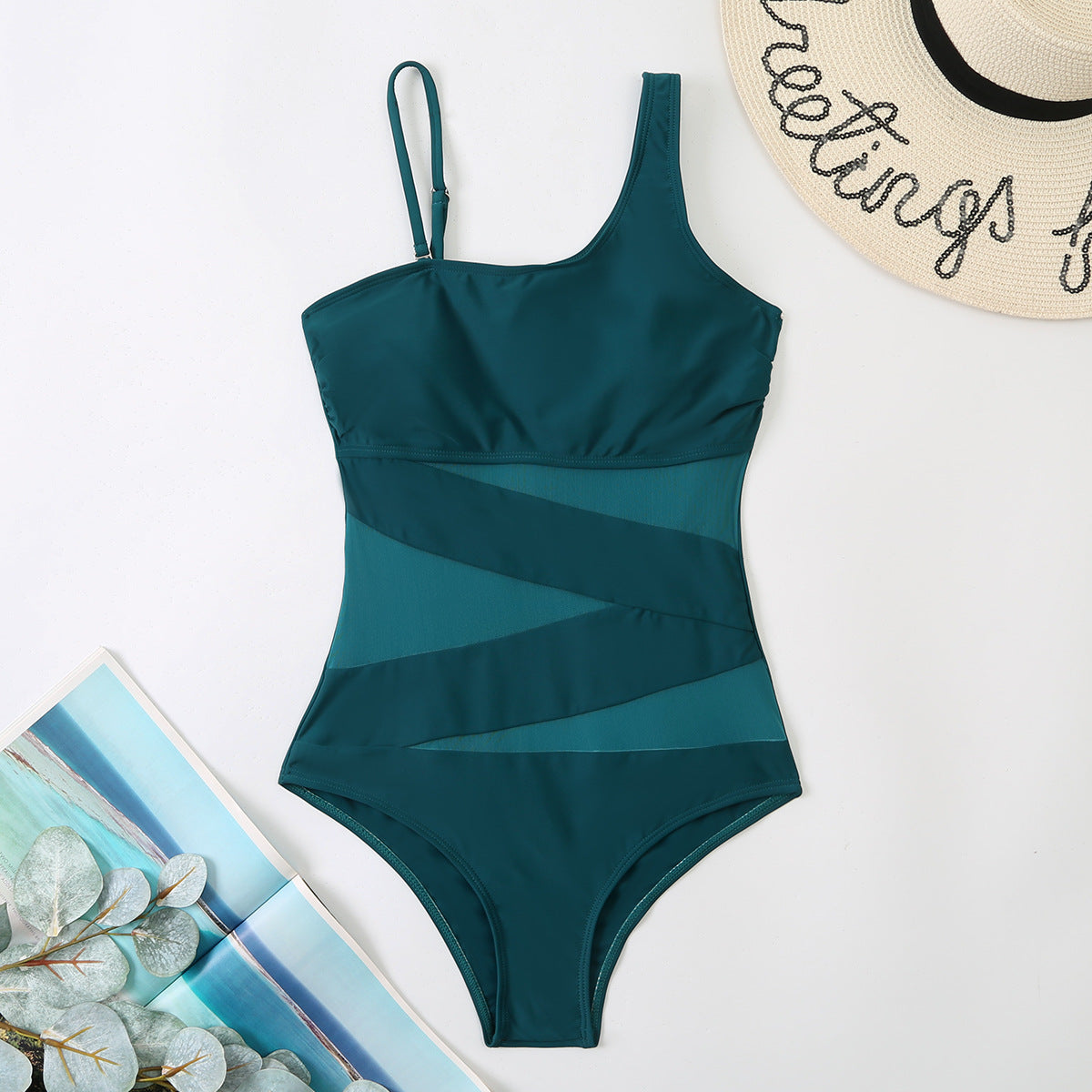 Slanted Shoulder Sling One Piece Bikini