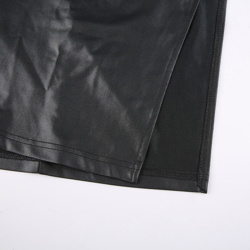 Lace-up Split Sling Contouring Leather Dress