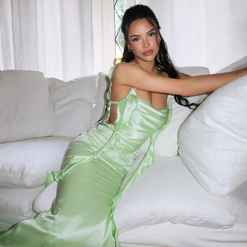 Spaghetti Strap Fairy Core Ribbon Backless Dress