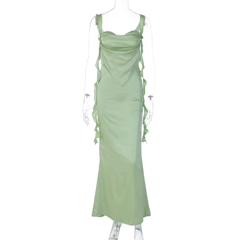 Spaghetti Strap Fairy Core Ribbon Backless Dress