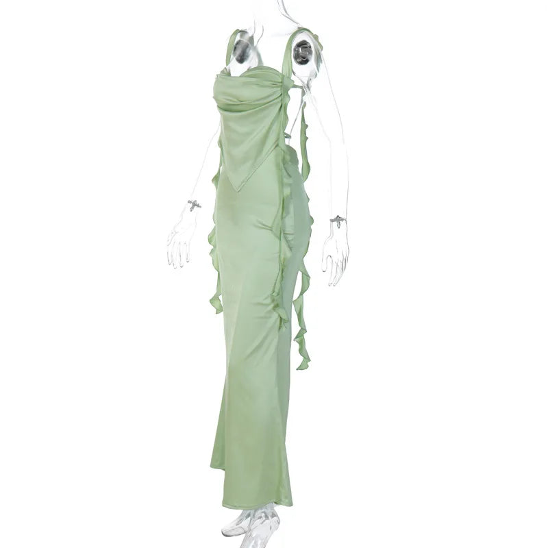 Spaghetti Strap Fairy Core Ribbon Backless Dress
