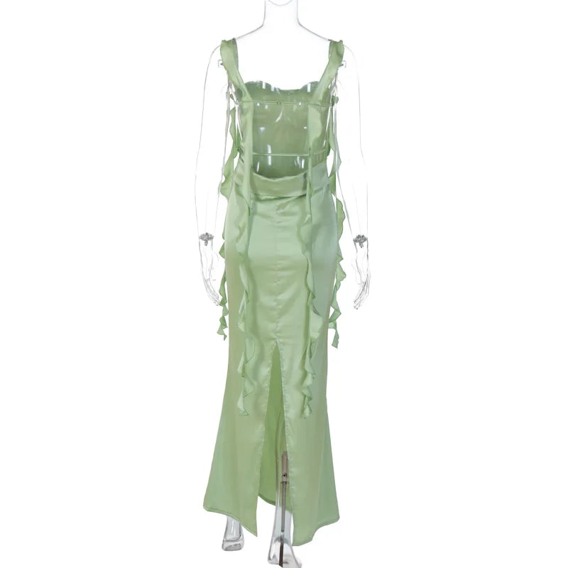 Spaghetti Strap Fairy Core Ribbon Backless Dress
