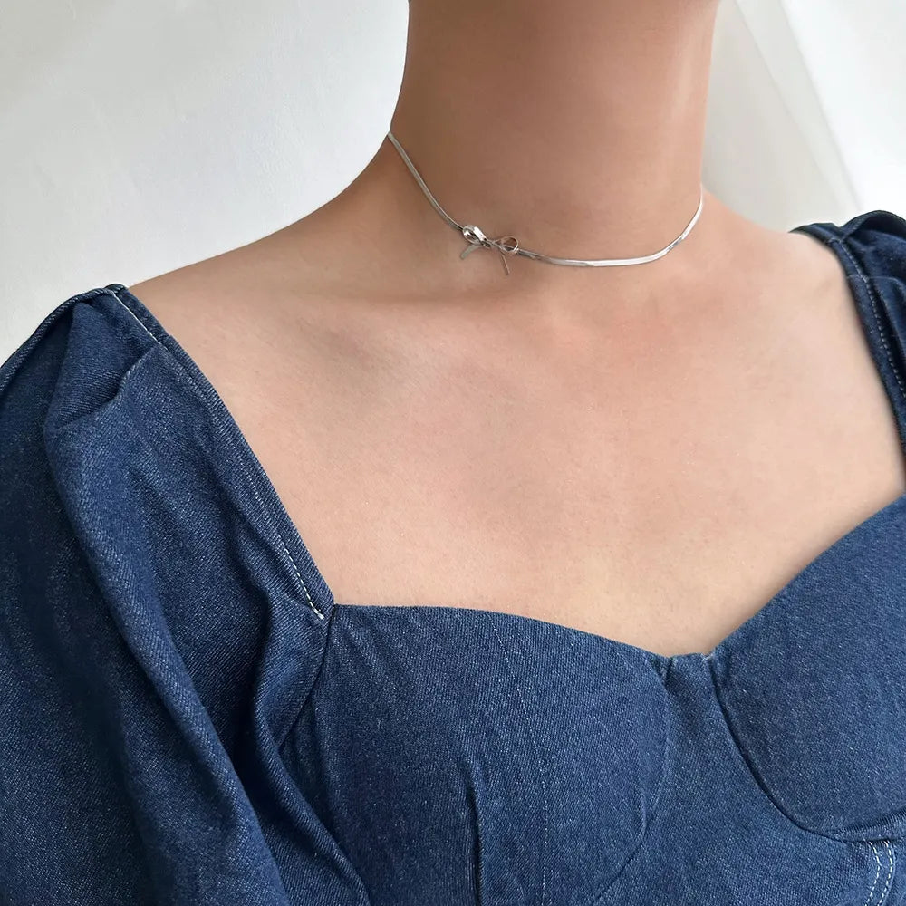 316L Stainless Steel Bow Collarbone Chain Necklace
