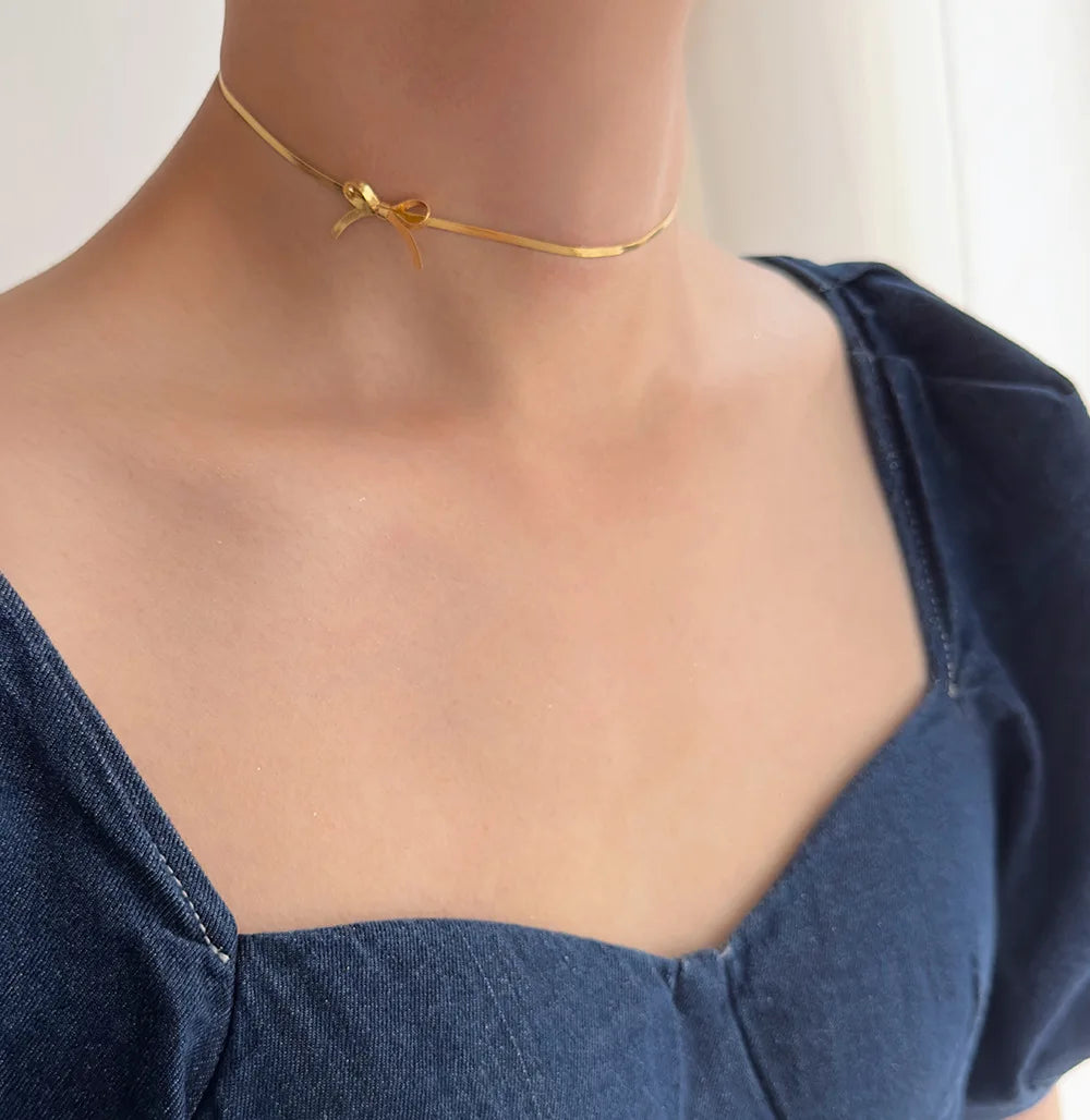 316L Stainless Steel Bow Collarbone Chain Necklace