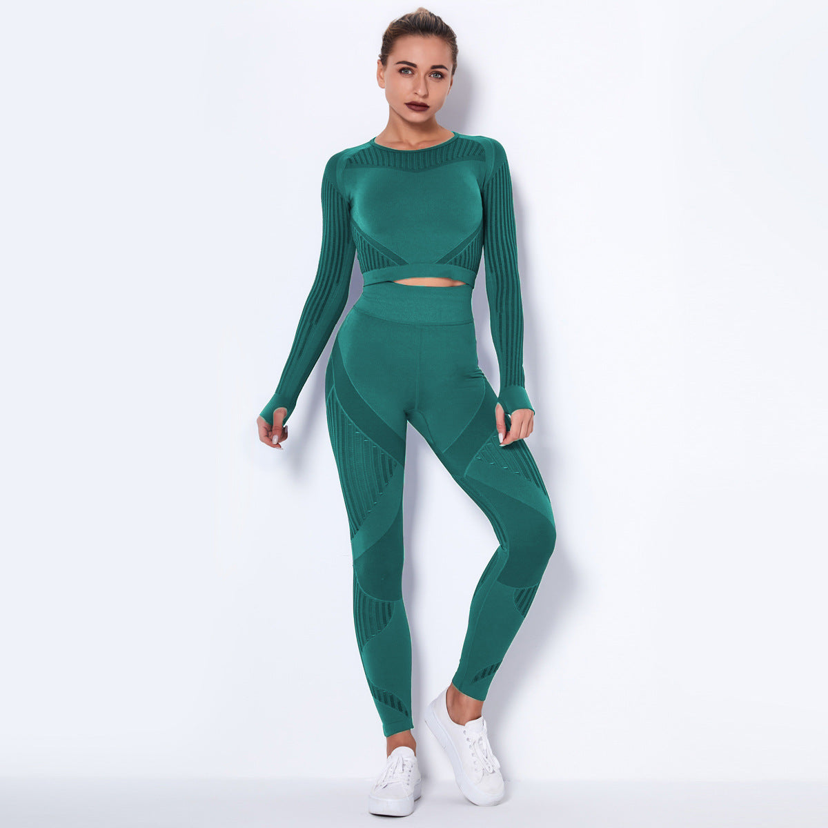 2 Pieces Seamless Knitted Absorbent Long-Sleeved Suit