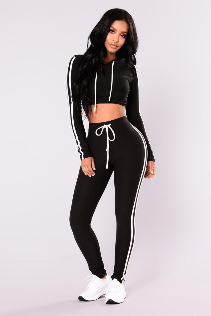 Casual Tracksuit Crop Top Hoodie Sweatshirt Pants Set