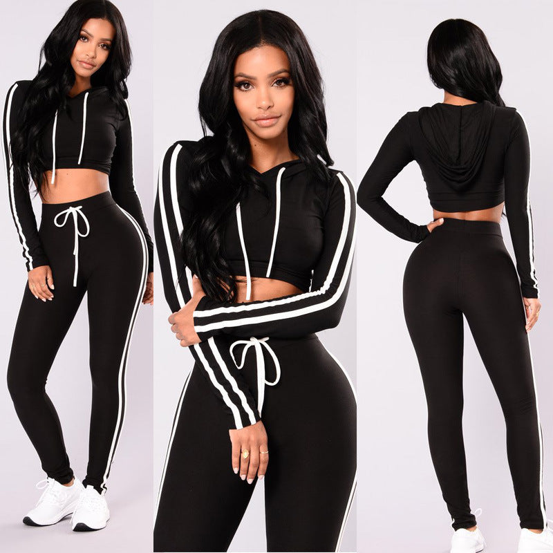 Casual Tracksuit Crop Top Hoodie Sweatshirt Pants Set