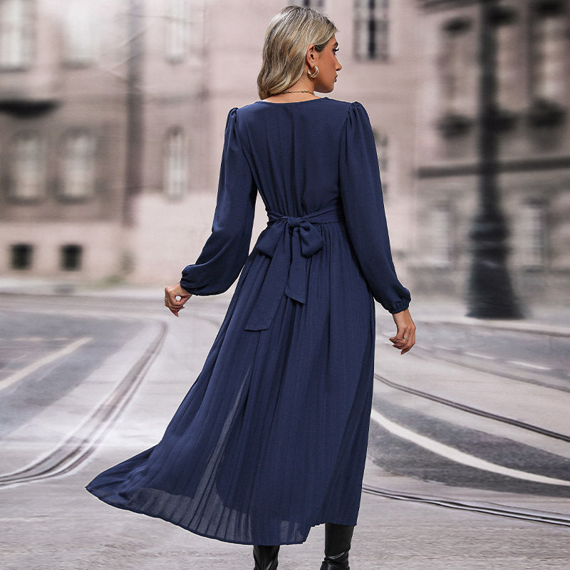 Sapphire Blue Long Sleeve Elegant Autumn Dress