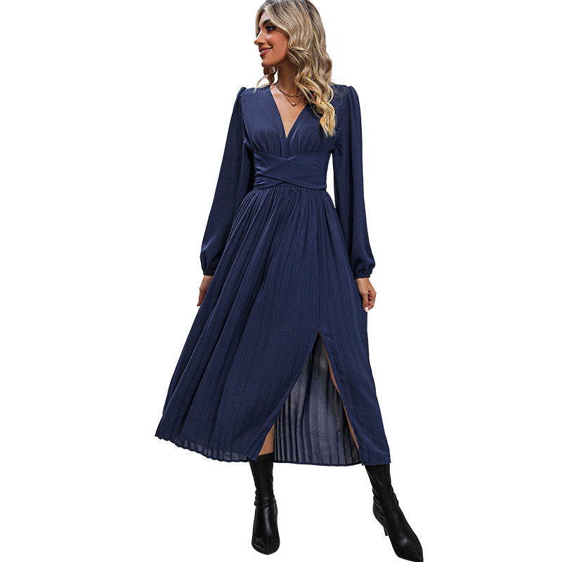 Sapphire Blue Long Sleeve Elegant Autumn Dress