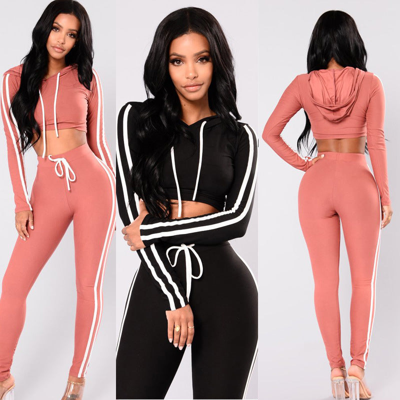 Casual Tracksuit Crop Top Hoodie Sweatshirt Pants Set